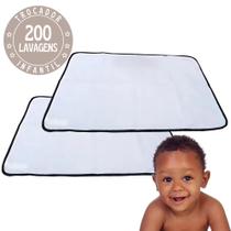 2 pcs Trocadores Portáteis 100x70 Bebê Absorvente Multiuso - Branco com Borda Preta - Vila Flor