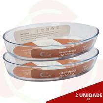 2 Peça Travessa Refratária Oval Vidro Temperado 3L Forno Doces