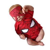 2 Peças - Body + Máscara Homem Aranha Fantasia Herói Bebê