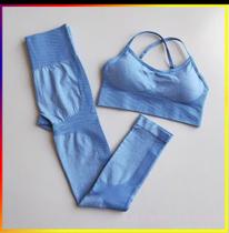 2 Peças Conjunto Top Sutiã Legging Levanta Bumbum Sem Costura Cintura Alta Feminino Academia