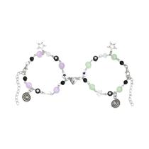 2 peças contas verdes e roxas em forma de herat ímã pulseiras de casal bff joias da moda presentes