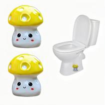 2 peças de capas decorativas de cerâmica para parafusos do vaso sanitário em formato de cogumelo, amarelas