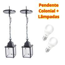 2 Peças Luminaria de teto Pendente Colonial Syka Kit com 2 Lampadas 9w branca fria avant 2 Peças Luminaria de teto Pendente Colonial Syka Kit com 2 Lampadas 9w branca fria avant