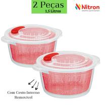 2 peças Mini Panela Caçarola para microondas Freezer Com Cesto Interno 1,5 Litros Nitron