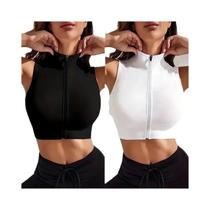 2 peças Set Close-fitting respirável Sexy Yoga Zipper Exercício Fitness Vest Top das mulheres