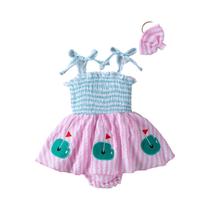 2 peças verão novo estilo menina 0-1 anos de idade doce e fofo suspensórios e vestido de uma peça