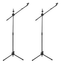 2 Pedestal Suporte Girafa Para Microfone Com Trava, Regulagem De Altura, 2 Cachimbos E Presilha