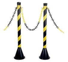 2 Pedestal Zebrado de 90cm + 3 Mts De Corrente Sinalização Isolamento Cor Amarelo-preto