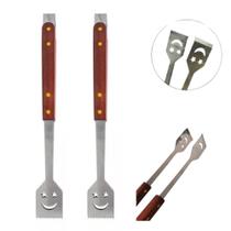 2 Pegador de churrasco de inox cabo madeira longo 39cm - TOP RIO