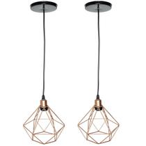 2 Pendente Aramado Diamante Luminária Lustre Luxo Pequeno Teto Retrô Agp Ilumini Industrial