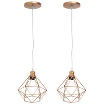 2 Pendente Aramado Diamante Luminárias Lustre Cabo Cristal Teto Retrô Cobre Rose Gold AgpIlumini
