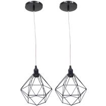 2 Pendente Aramado Diamante Luminárias Lustre Cabo Cristal Teto Retrô Preto Agp Ilumini