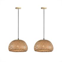 2 Pendente Bambu Artesanal De Fibra Natural E27 Sala De Estar Nat04