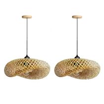 2 Pendente Bambu De Fibra Natural Artesanal E27 Quarto Nat01