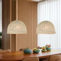 2 Pendente Boho Em Fibra Natural Junco Lanchonete Nat49