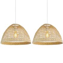 2 Pendente Boho Fibra Natural Junco Artesanal Bancada Nat48