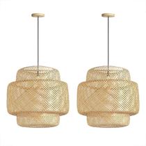 2 Pendente De Fibra Natural Bamboo Artesanal Corredor Quarto Nat03