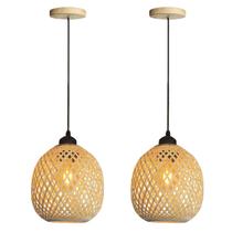 2 Pendente De Fibra Natural Bambu Artesanal Quarto E27 Nat02