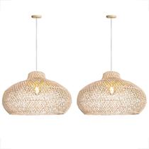 2 Pendente Em Rattan Fibra Natural Ø 50 Cm Sala Nat78