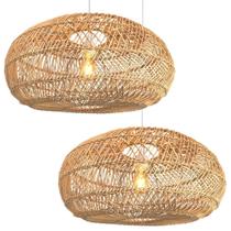 2 Pendente Fibra Natural Boho Rustico Restaurante Nat75