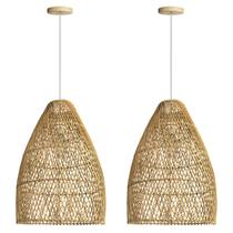 2 Pendente Fibra Natural De Rattan E27 Artesanal Boho Sala Nat39