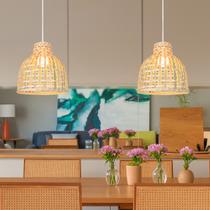 2 Pendente Fibra Natural Em Bambu Rustico Artesanal Nat52