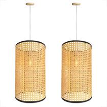 2 Pendente Fibra Natural Palha Tela Indiana Cabeceira Nat84