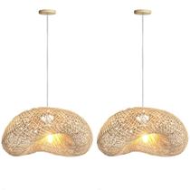 2 Pendente Fibra Natural Rattan Rustico Palha Bali Nat70