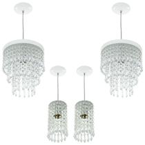 2 Pendente Manucrillic + 2 Pd Clearcrilic Cristal Ac. Branco 2 Pendente Manucrillic + 2 Pd Clearcrilic Cristal Ac. Branco