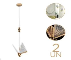 2 Pendente Moderno Luminaria Borboleta Libelula Gold Bivolt 3000k