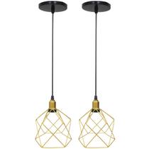 2 Pendentes Aramado Cálice Luminária Lustre Luxo Teto Retrô Vintage Balcão Agp Ilumini Industrial