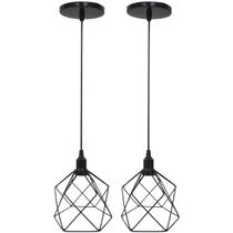 2 Pendentes Aramado Cálice Luminária Lustre Luxo Teto Retrô Vintage Preto Agp Ilumini Industrial