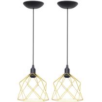 2 Pendentes Aramado Cálice Luminária Lustre Teto Retrô Vintage Industrial Balcão Dourado