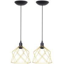 2 Pendentes Aramado Cálice Luminária Lustre Teto Retrô Vintage Industrial Balcão Dourado