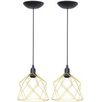 2 Pendentes Aramado Cálice Luminária Lustre Teto Retrô Vintage Industrial Balcão Dourado 2 Pendentes Aramado Cálice Luminária Lustre Teto Retrô Vintage Industrial Balcão Dourado