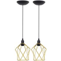 2 Pendentes Aramado Cálice P Luminária Lustre Teto Retrô Vintage Industrial Balcão Dourado
