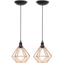 2 Pendentes Aramado Diamante Luminária Lustre P Teto Retrô Vintage Industrial Balcão Agp Ilumini