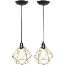 2 Pendentes Aramado Diamante Luminária Lustre P Teto Retrô Vintage Industrial Balcão Agp Ilumini