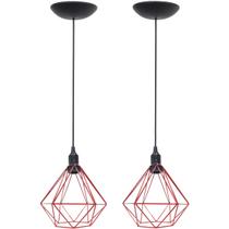 2 Pendentes Aramado Diamante Luminária Lustre P Teto Retrô Vintage Industrial Balcão Agp Ilumini