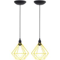 2 Pendentes Aramado Diamante Luminária Lustre P Teto Retrô Vintage Industrial Balcão Amarelo