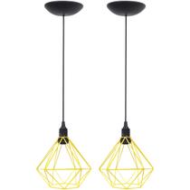 2 Pendentes Aramado Diamante Luminária Lustre P Teto Retrô Vintage Industrial Balcão Amarelo