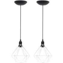 2 Pendentes Aramado Diamante Luminária Lustre P Teto Retrô Vintage Industrial Balcão Branco