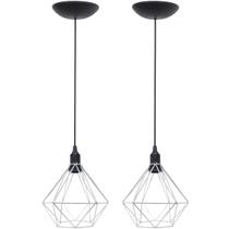 2 Pendentes Aramado Diamante Luminária Lustre P Teto Retrô Vintage Industrial Balcão Prata