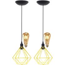 2 Pendentes Aramado Diamante Teto Luminária Retrô Balcão Agp + 2 Lâmpadas Led ST64 Vintage - Agp Ilumini/S/M