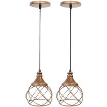 2 Pendentes Aramado Esfera Balonê Cobre Rose Gold Lustre Luminária Teto Regulável Sala Cozinha