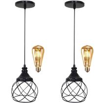 2 Pendentes Aramado Esfera Balonê Preto + 2 Lâmpadas Lustre Luminária Teto Regulável Sala Cozinha 2 Pendentes Aramado Esfera Balonê Preto + 2 Lâmpadas Lustre Luminária Teto Regulável Sala Cozinha