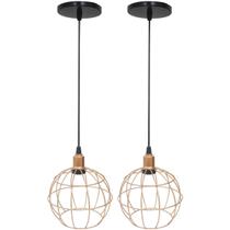 2 Pendentes Aramado Globo Luminária Lustre Luxo Teto Retrô Vintage Cobre Rose Gold Industrial