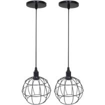 2 Pendentes Aramado Globo Luminária Lustre Luxo Teto Retrô Vintage Preto Agp Ilumini Industrial