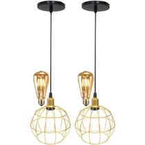 2 Pendentes Aramado Globo Luminária Lustre Retrô Balcão + 2 Lâmpadas Led ST64 Vintage Teto