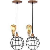 2 Pendentes Aramado Globo Luminária Lustre Retrô Balcão Preto Cobre Rose Gold + Lâmpada Led Teto